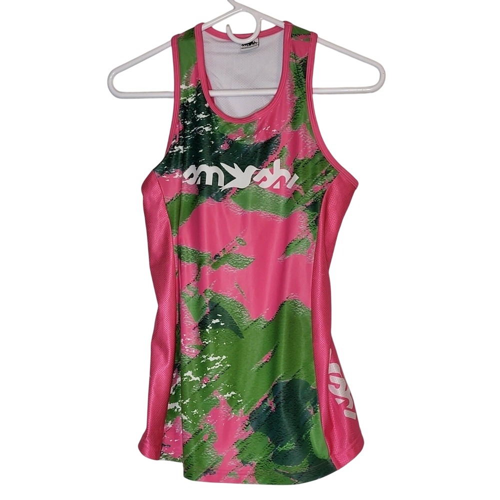 Smashfest Queen Womens Pink Green Abstract Triahlon Tank Top Jersey Large